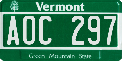 VT license plate AOC297