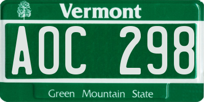 VT license plate AOC298