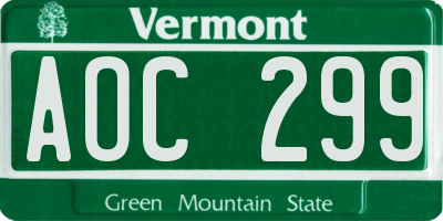VT license plate AOC299