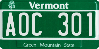 VT license plate AOC301
