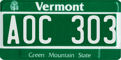 VT license plate AOC303