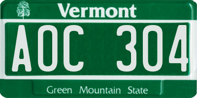 VT license plate AOC304