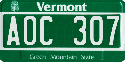 VT license plate AOC307