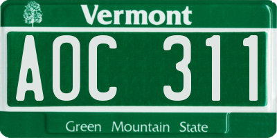 VT license plate AOC311