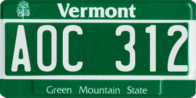 VT license plate AOC312