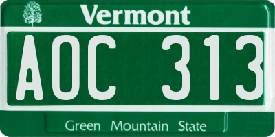 VT license plate AOC313