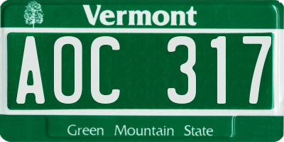 VT license plate AOC317