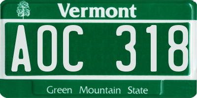 VT license plate AOC318