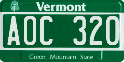 VT license plate AOC320