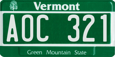 VT license plate AOC321