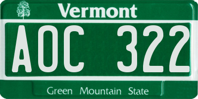 VT license plate AOC322