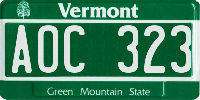 VT license plate AOC323