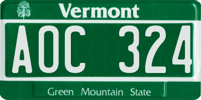 VT license plate AOC324