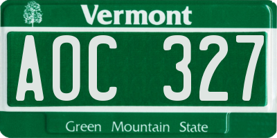 VT license plate AOC327