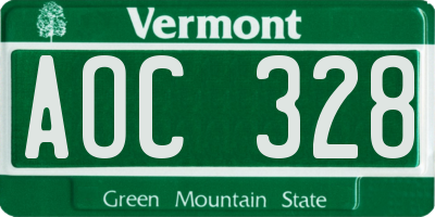 VT license plate AOC328