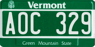 VT license plate AOC329