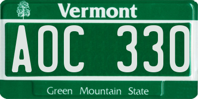 VT license plate AOC330