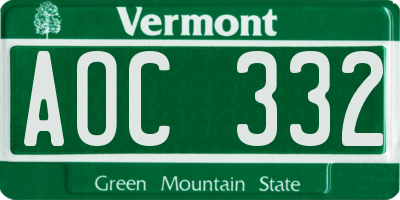 VT license plate AOC332