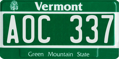 VT license plate AOC337