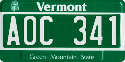 VT license plate AOC341
