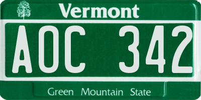 VT license plate AOC342