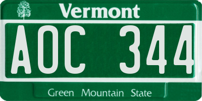 VT license plate AOC344