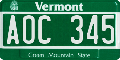 VT license plate AOC345