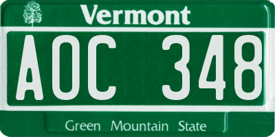 VT license plate AOC348
