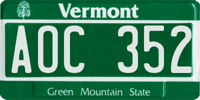 VT license plate AOC352