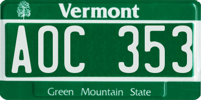 VT license plate AOC353