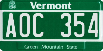 VT license plate AOC354