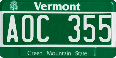 VT license plate AOC355