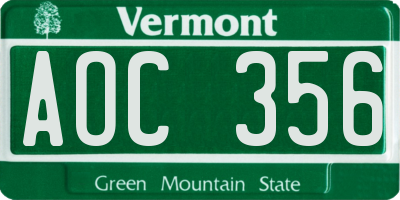VT license plate AOC356