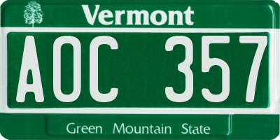 VT license plate AOC357