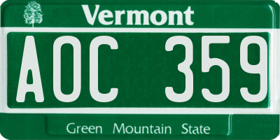 VT license plate AOC359