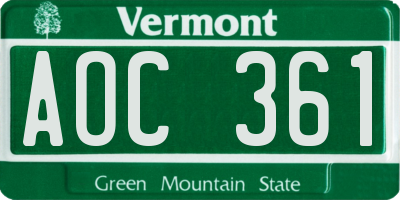 VT license plate AOC361
