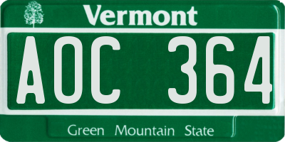VT license plate AOC364