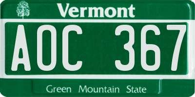 VT license plate AOC367