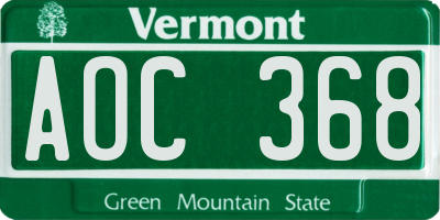 VT license plate AOC368