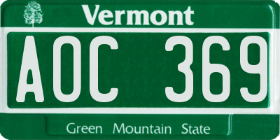 VT license plate AOC369