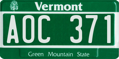 VT license plate AOC371
