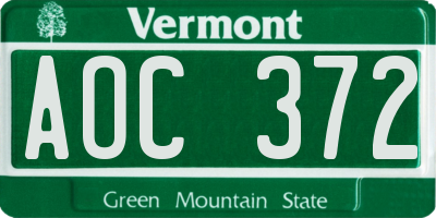 VT license plate AOC372