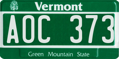VT license plate AOC373