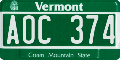 VT license plate AOC374