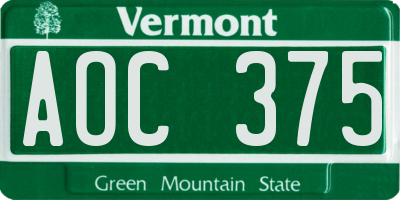 VT license plate AOC375