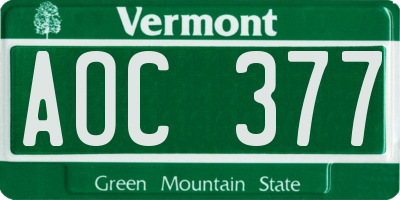 VT license plate AOC377
