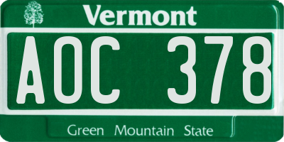 VT license plate AOC378