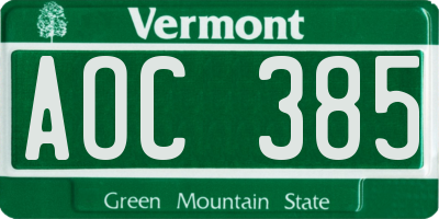 VT license plate AOC385