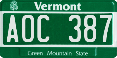 VT license plate AOC387