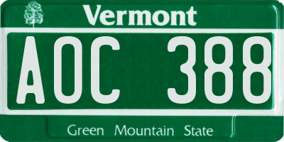 VT license plate AOC388